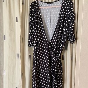 Eloquii navy and white polka dot wrap dress